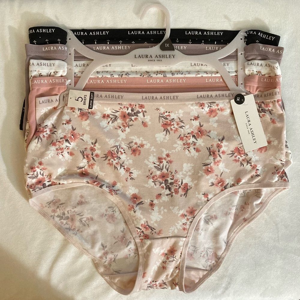 Laura Ashley 5 Pairs Super Soft Brief Panties 1X Cottagecore NWT Pink Floral